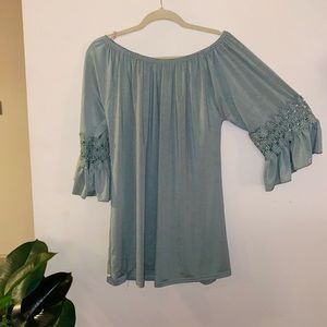 Green ruffle sleeve tunic